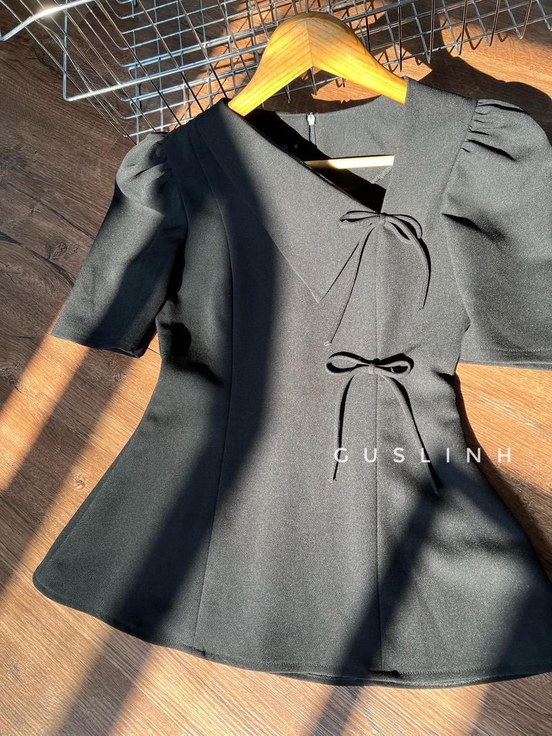 Product Introduction of Áo kiểu nữ dáng peplum cổ lệch gắng 2 nơ thanh lịch đi làm đi tiệc 2