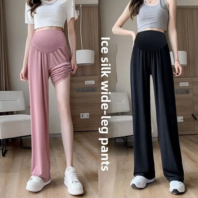 Summer Wear Thin Ice Silk Hanging Wide Leg Leggings Pants Loose Pants No Pockets - Plus Size Maternity Pants