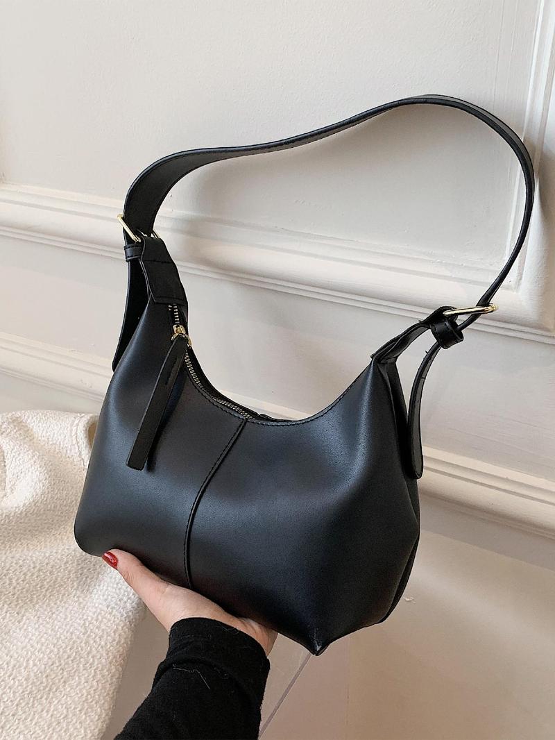 Product Introduction of Women's Simple Style Solid Color Hobo Bag, Fashionable Belted Design Shoulder Hobo Bag for Women, Casual Trendy Shoulder Bag For Daily Use 5