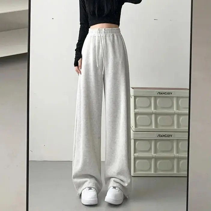 Quần Nỉ Phong Cách Mỹ Dành Cho Nữ, Dáng Rộng Rãi Và Thường Ngày, Hiệu Ứng Bó Sát Và Thẳng, Thiết Kế Xếp Nếp, Thích Hợp Cho Vóc Dáng Nhỏ, Cạp Cao, Quần Ống Rộng, Hàng Mới Về Mùa Xuân Thu 2023