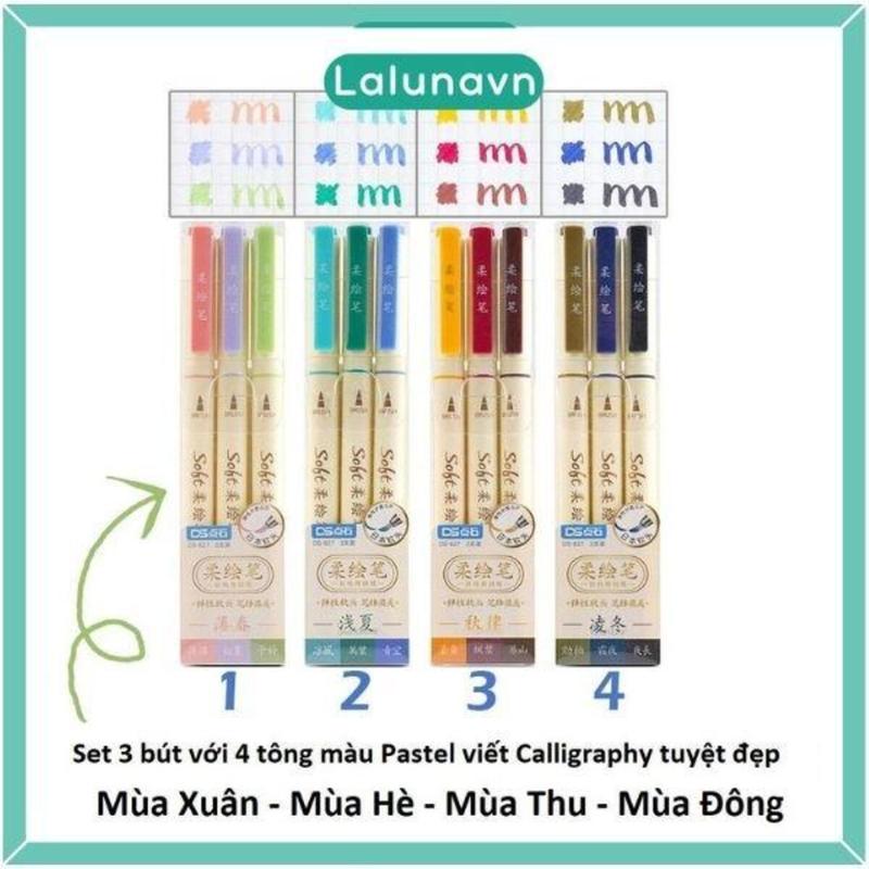 Bộ 3 Bút Brush Soft Viết Calligraphy Màu Pastel Cực Đẹp Cho Sổ Tay Bullet Journal Lalunavn A72