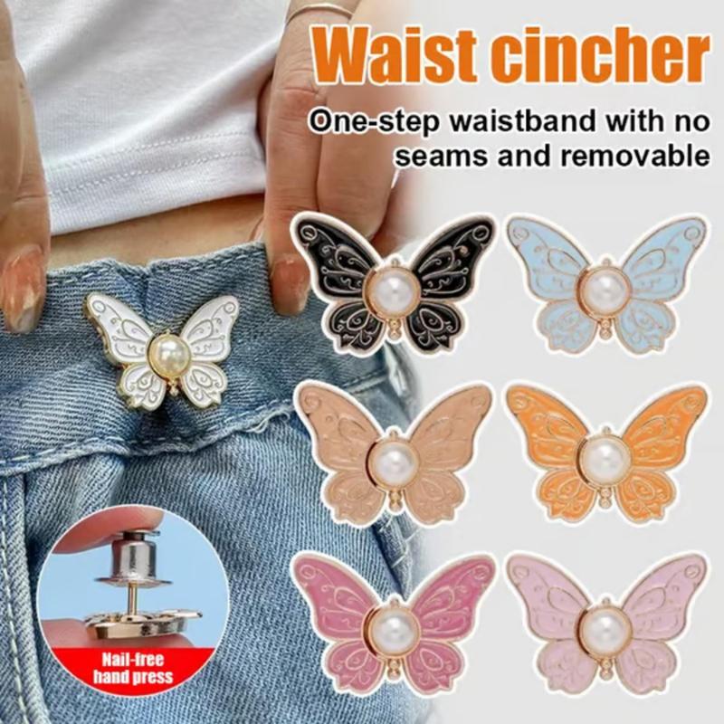 Butterfly Design Waist Buckle, 6 Counts/set Detachable Waist Button, Jeans Waistline Change Big Small Waist Artifact, Sewing Supplies 3