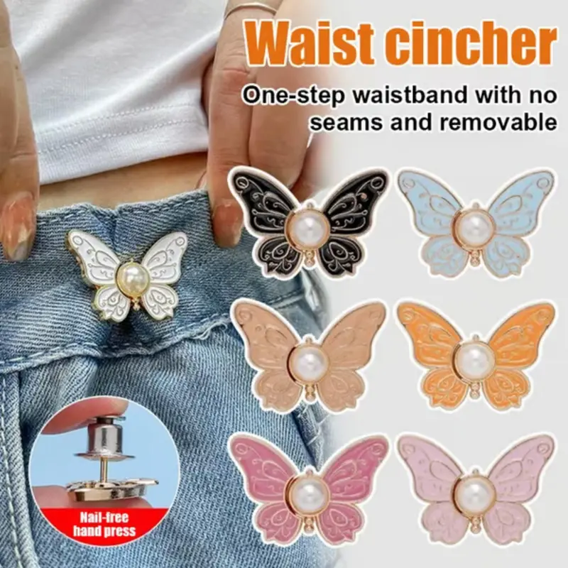 Butterfly Design Waist Buckle, 6 Counts/set Detachable Waist Button, Jeans Waistline Change Big Small Waist Artifact, Sewing Supplies 3