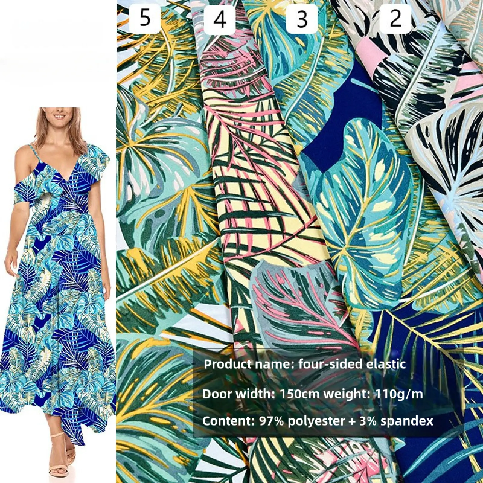 1*1.5M Four-Sided Elastic East Asian Style Big Coconut Tree Clothing and Dress Fabric Clothing T-shirt Ornament Luggage Fabric