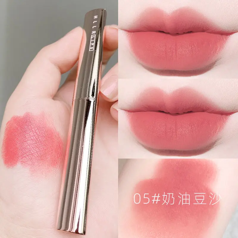 HLLR-Son Môi Dạng Ống Nhỏ, Mỏng, Không Thấm Nước, Dưỡng Ẩm, Họa Tiết Nhung