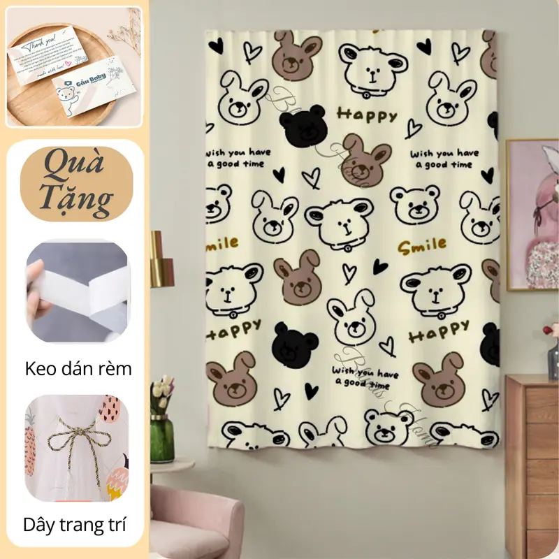 Rèm dán cửa sổ 1 lớp, rèm dán tường KHÔNG KHOAN ĐỤC BEV DECOR trang trí tiện lợi, che sáng hiệu quả ( Tặng keo dán + dây buộc) 6