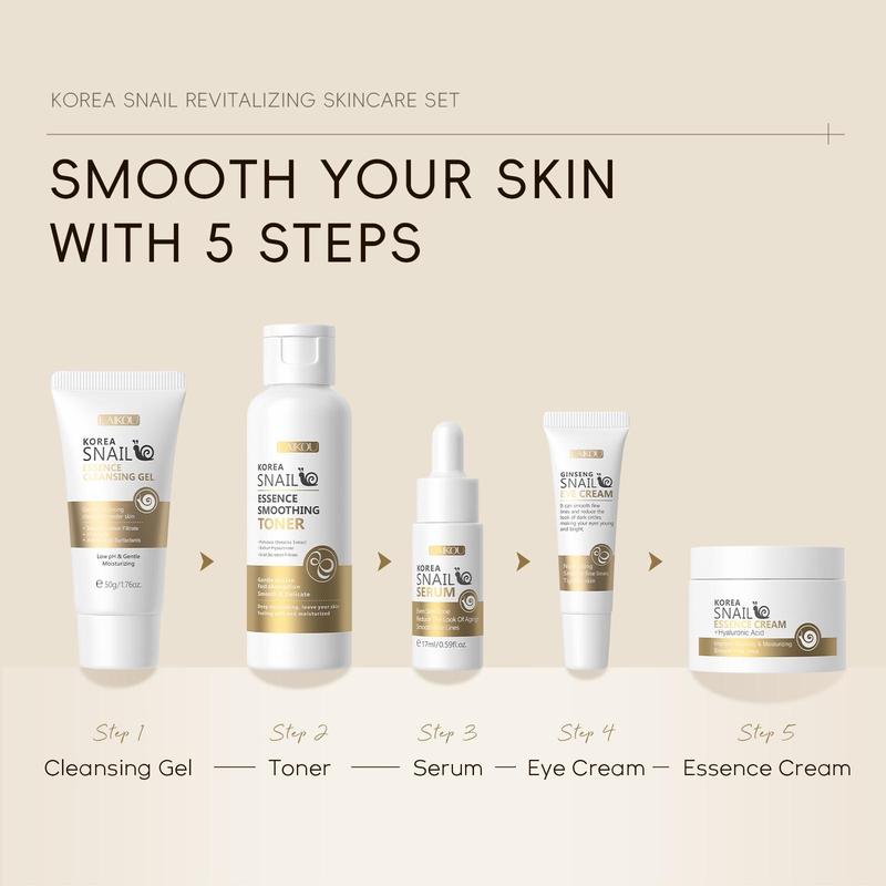 Snail Essence Skin Care Set, 1 Set Facial Cleanser & Toner & Serum & Eye Cream & Moisturizer, Professional Skincare Kit for Women & Men, Good Molecules Skincare, Valentine's Day Gift, Skincare 4