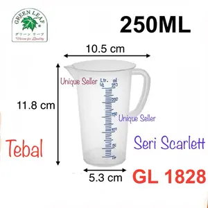Gelas Ukur 250ml Tebal Gelas Takar Scarlett Measuring Cup Green Leaf 1828 / Gelas Ukur Scarlett Greenleaf 250 ml / Gelas Takar 1/4 liter Greenleaf Tebal 1/4Liter