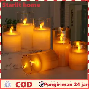 Lilin LED Dekorasi/Sumbu Goyang Gelas Akrilik/Desain 3D Tanpa Asap | Ditenagai Baterai /Cahaya Hangat Putih untuk Dekorasi Suasana /sumbu goyang lilin led 3d/Lilin Dekorasi Romantis&Perayaan Lilin LED Premium Akrilik Aesthetic Candle Smokeless Natal Lampu