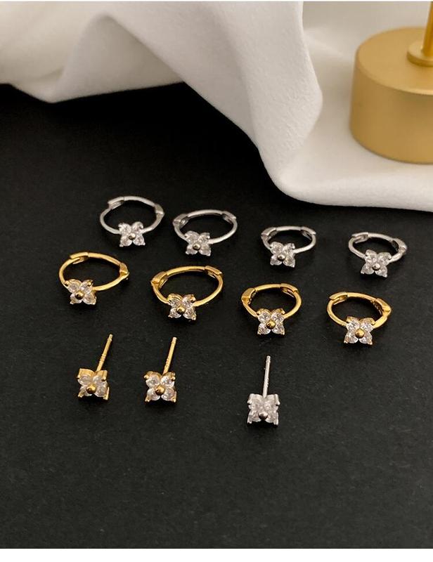 Product Introduction of S Sier Clover Diamond Zircon Ear Stud Stick Dainty Woman Earrings Hypoallergenic Earring 2