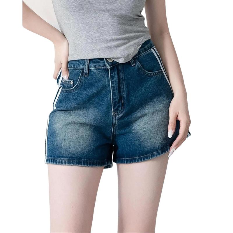 Thời Trang BigSize- Quần Short Jean, Quần Đùi Nữ Phom Rộng Xăn Lai Phối Viền 3 Sọc Trắng HotTrend 0104 Denim Pants Women quần  jean
