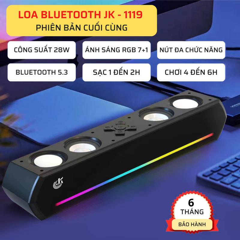 Loa Máy Tính Gaming Soundbar Bluetooth JK-1119 LED RGB 7+1 Bass Mạnh Kèm Dây Sạc & Jack 3.5 Kết Nối PC Củ Loa Nghe Nhạc, Công Suất 28W Bluetooth 5.1 Pin Sạc 2 Đến 4H Chơi 4 Đến 6H