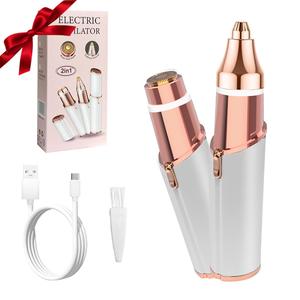 Recortador de cejas eléctrico 2 en 1 recargable por USB, 1 caja de afeitadora eléctrica para cejas y accesorios, recortador de cejas portátil para mujeres
