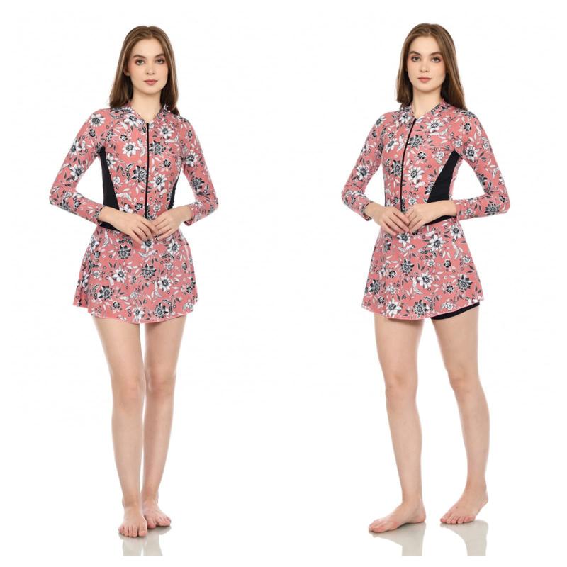 BAJU RENANG WANITA DIVING ROK CORAK LENGAN PANJANG 0