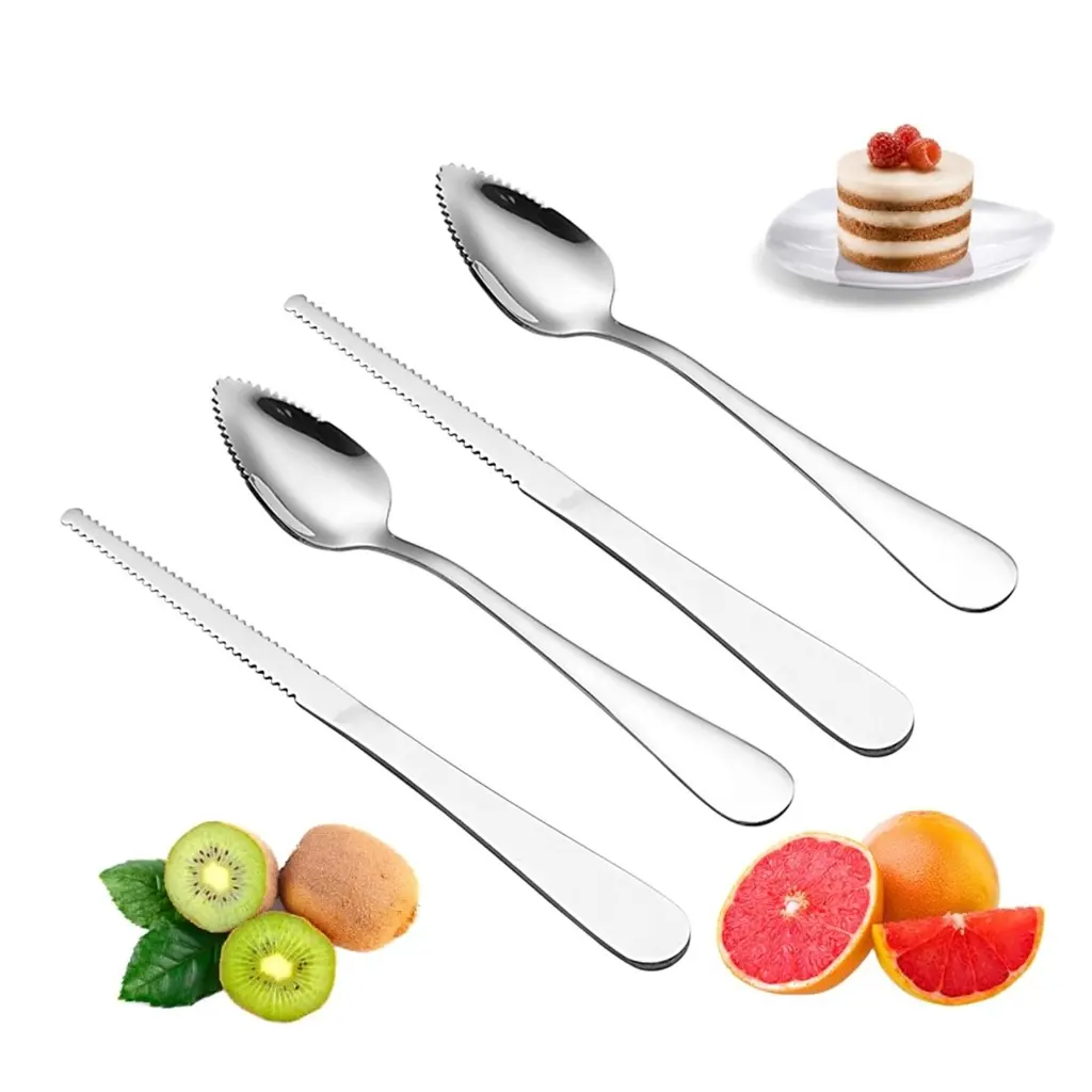 Easy to Use Serrated Edges Fruit Spoon Set Multifunctional Steel Grapefruits Dessert Spoon Serrated Edges Spoon