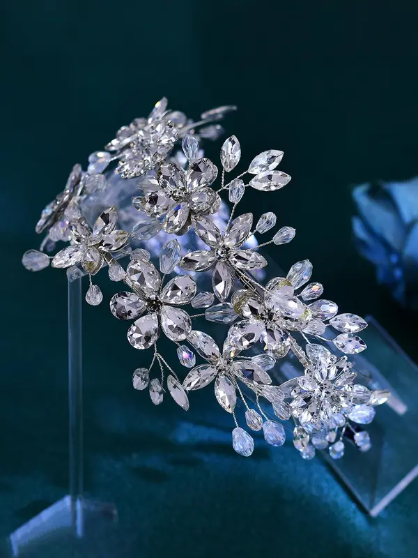 Rhinestone Decorated Flower Design Headband, Elegant Bridal Headwear for Wedding Bridal Party Formal Occasions, Fashion Hair Accessories for Women 5