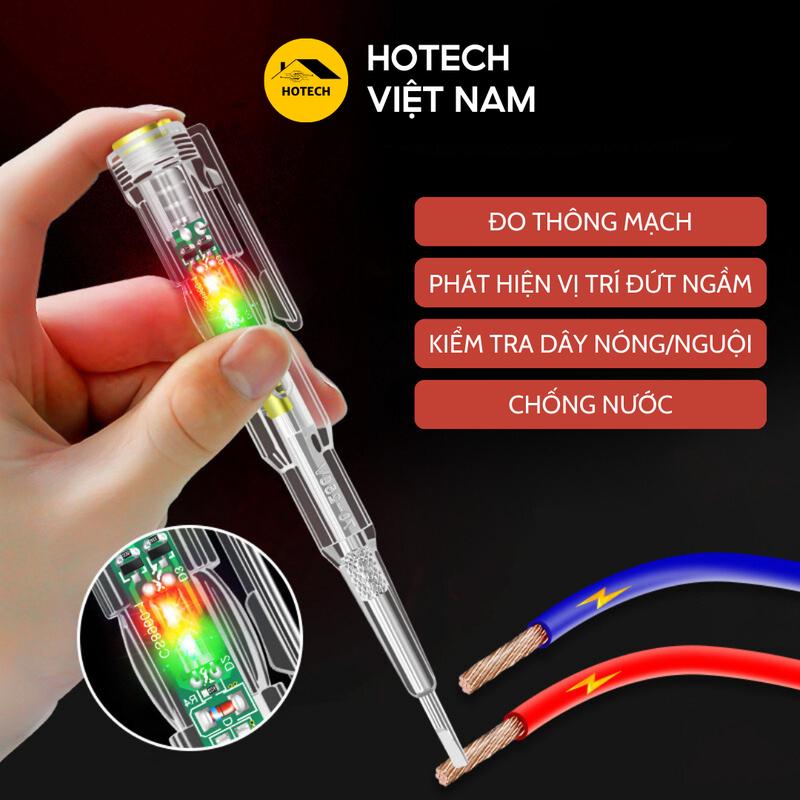 Bút thử điện đa năng thông minh Hotech kiểm tra dây đứt ngầm, đo thông mạch, xác định dây nóng với 2 màu đèn led BTDH