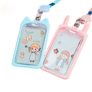 BISA COD 5770 Tempat Gantungan Kartu Motif Kuping Plastik / ID Card Bentuk Karakter Warna Pastel Plastic Tali Foto