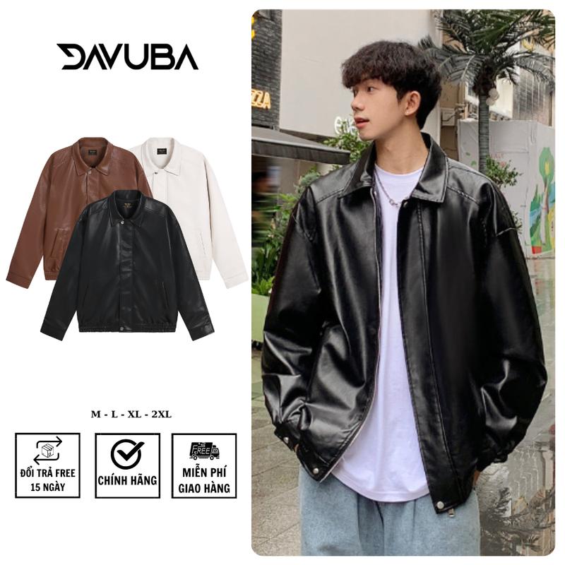 Áo khoác da DAVUBA hai lớp trượt nước cản gió cổ bẻ  SM109