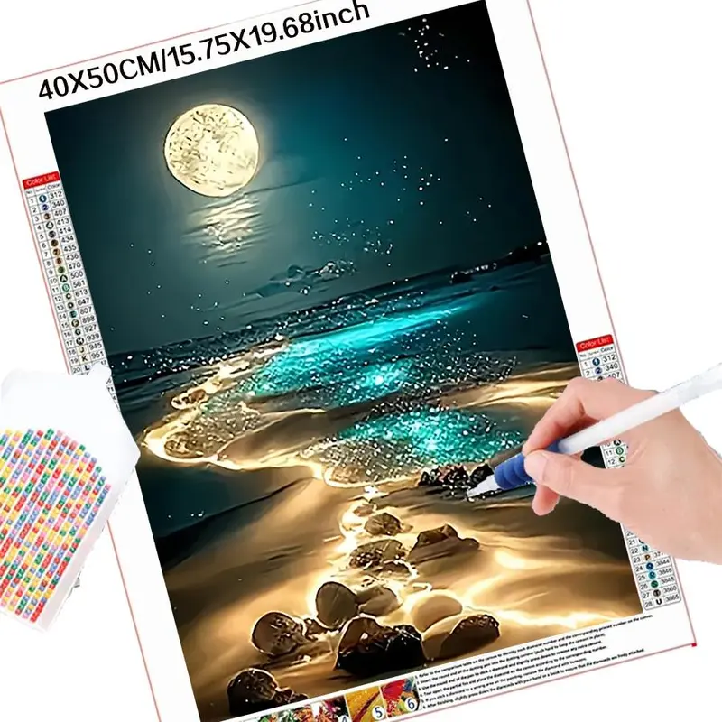Night Beach Scene DIY Diamond Arts Colorful Painting Kit without Frame, DIY 5D Diamond Arts Colorful Painting Kit, Wall Art Decor for Home 2