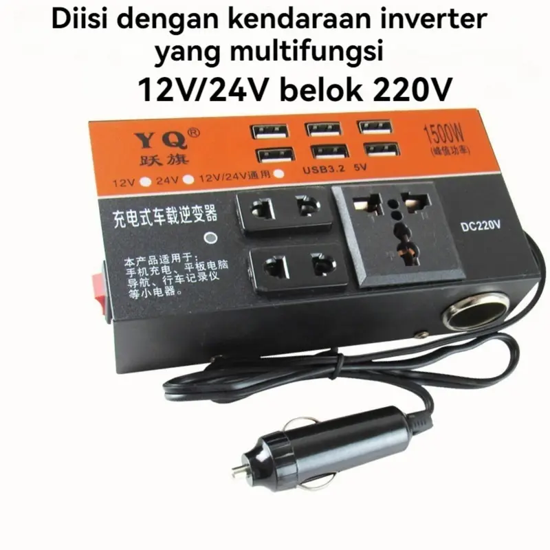 1500W DC Portable USB Car Power Inverter Adapter With 6 USB Ports 12V/24V To AC 220V Charger Fast Charging Car Universal Socket black Paket ResellerFyur 4