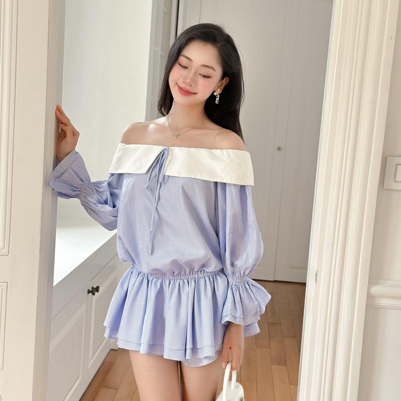 Váy Thiết Kế Nữ Dáng Ngắn KEIBY Trễ Vai Nhún Eo BC02. 3