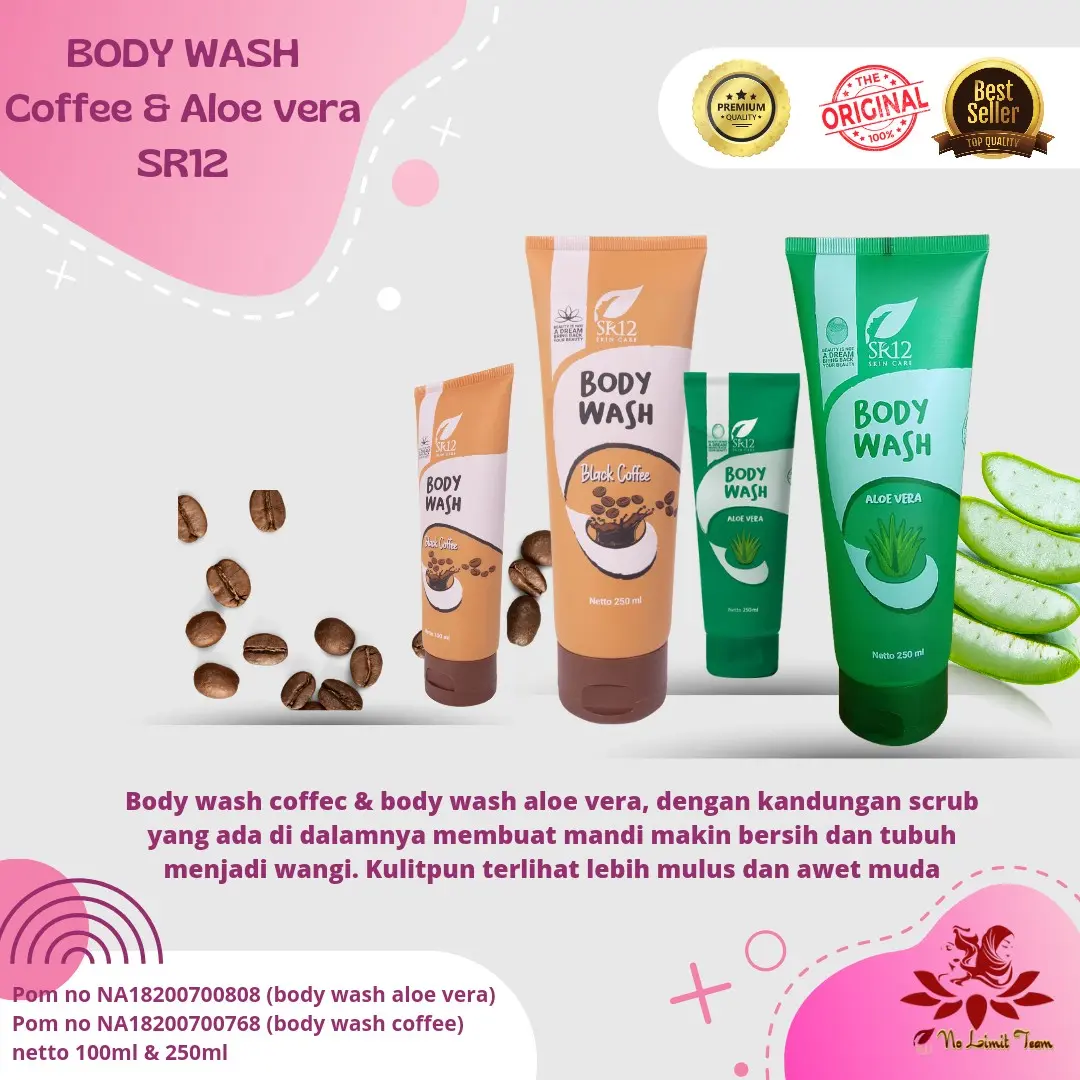 Body Wash SR12, Body Scrub, Sabun Cair, Sabun coffe, sabun aloe vera