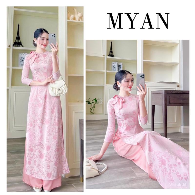 SẴN HÀNG Áo dài cách tân truyền thống GẤM HOA GẮN NƠ cổ tròn màu hồng dịu dàng nữ tính áo dài giáo viên áo dài hot trend 2025 ,nữ women dress - Áo Dài Mỹ An