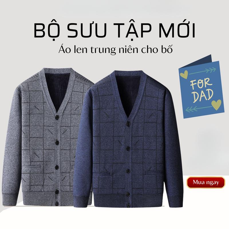 Áo len lót nỉ  người già cực ấm, len ông cài cúc Nam Menswear