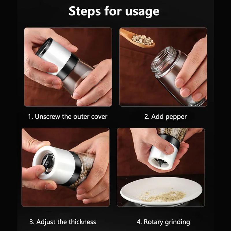 Product Introduction of Salt And Pepper Grinder Refillable Pepper Shaker With Adjustable Thickness Spice Container Kitchen Manual Grinder Spice Mill 5