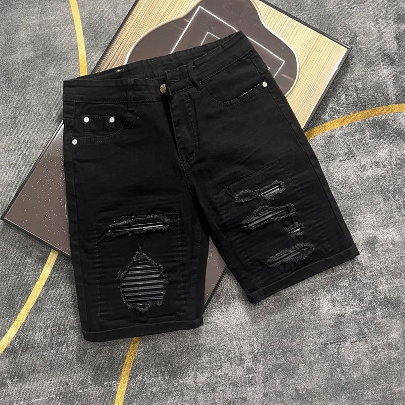 Quần Short Jean Nam Boy Phố Vá Da Màu Đen Co Dãn Chất Liệu Jean QSJN215