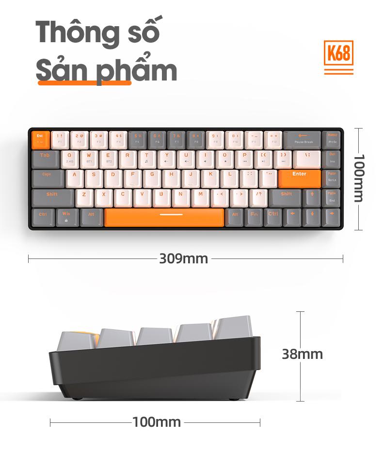 Product Introduction of Bàn phím cơ không dây Bluetooth K68 - 84 Phím Hotswap - Red swtich - Tương thích mọi thiết bị 9