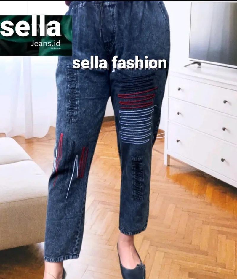 Product Introduction of SELLA GARIS BLACK CELANA BAGGY JEANS Bordir Kantong Karet Samping 24