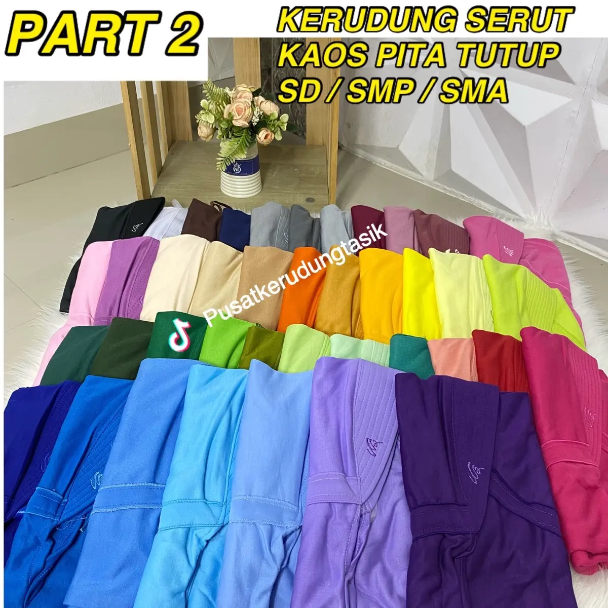 PART 2 JILBAB KERUDUNG SEKOLAH ANAK - DEWASA PITA SERUT TUTUP BAHAN KAOS TK SD SMP READY 40 WARNA Muslim