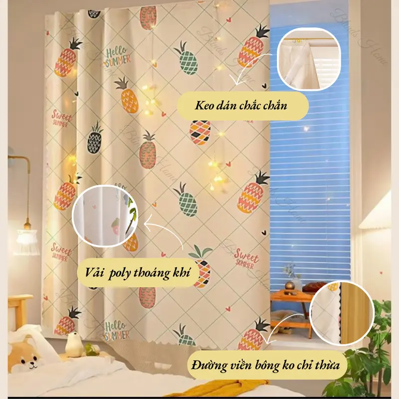 Rèm dán cửa sổ 1 lớp, rèm dán tường KHÔNG KHOAN ĐỤC BEV DECOR trang trí tiện lợi, che sáng hiệu quả ( Tặng keo dán + dây buộc) 3