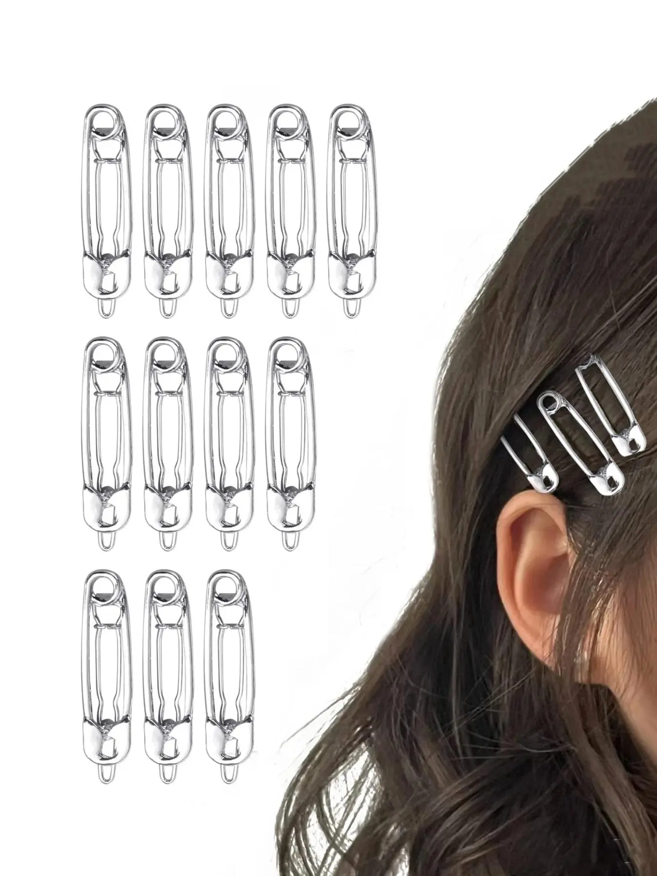 Metal Safety Pin Shaped Hair Clip, Hair Accessories for Women & Girls, Minimalist Headwear Suitable for Thick Hair, Fashion Hair Accessories for Party, Daily Barrettes, Flat Claw Clips