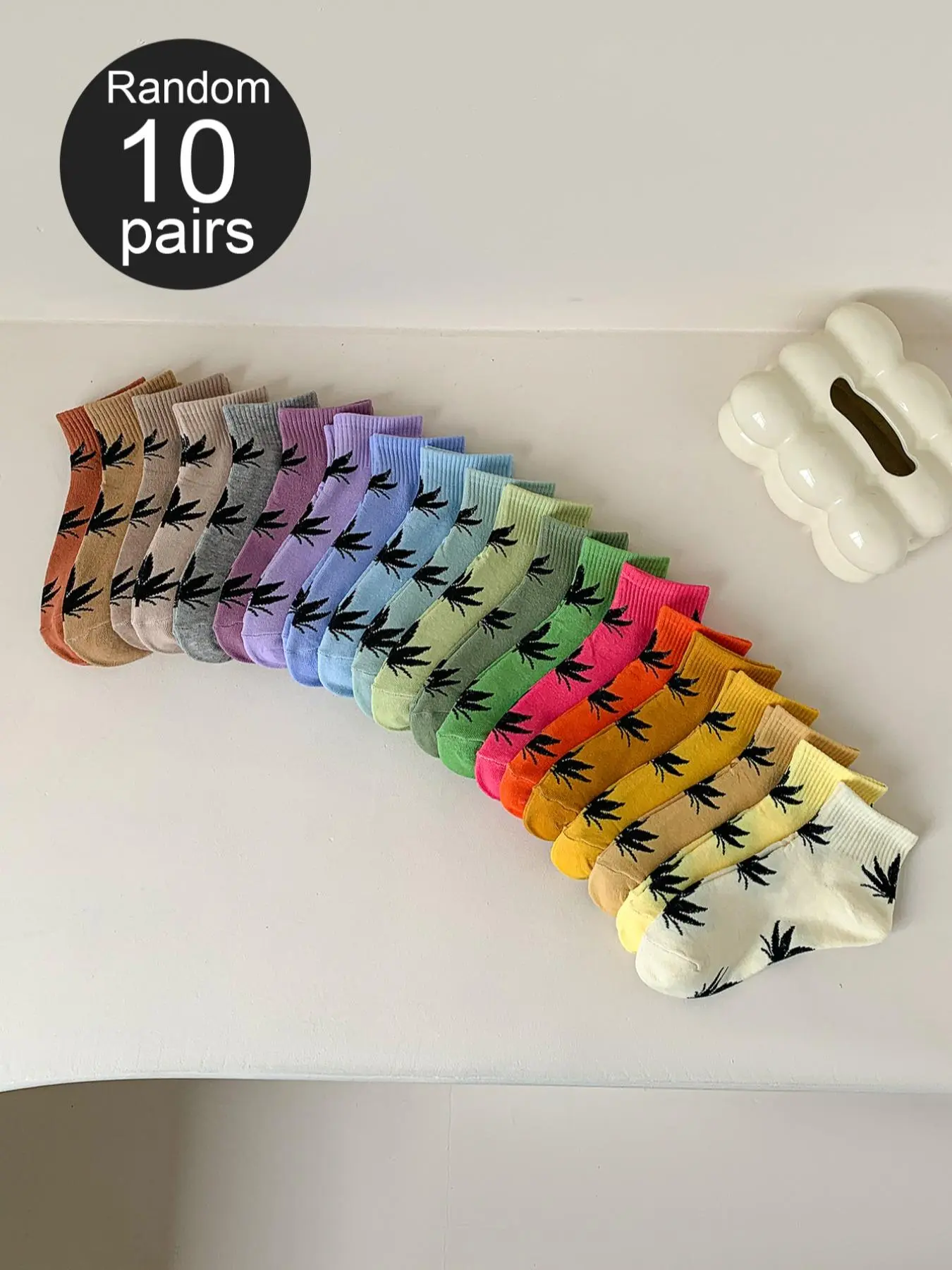Random Women's Maple Leaf Print Ankle Socks, Casual Comfortable Breathable Anklet for Daily Wear, Multipack Low Cut Socks for Women