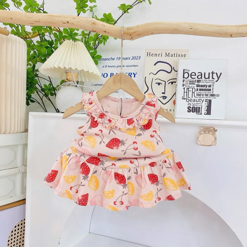 Set váy sát nách cổ bèo, Chất Cotton, mềm mịn mát cho bé gái mặc đi học đi chơi! 4