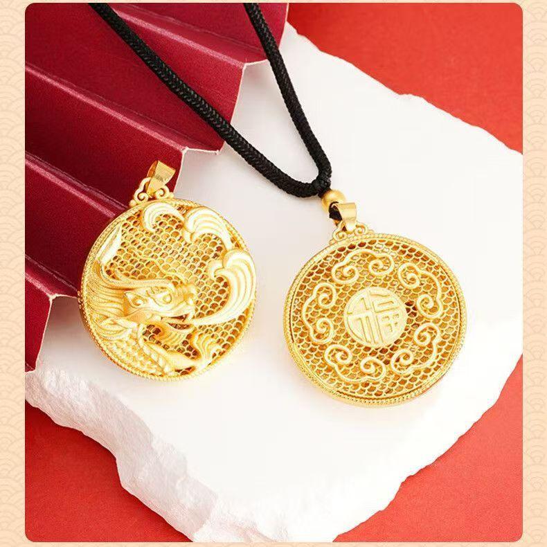 Product Introduction of Vòng Cổ Rồng Hoàng Đạo, Thiết Kế Đám Mây Rỗng Thủ Công Cũ Bằng Vàng Cát, Vòng Cổ Mặt Dây Chuyền Đầu Rồng Sư Tử Hòa Điền, Vàng Giả, Rất Tinh Tế 3