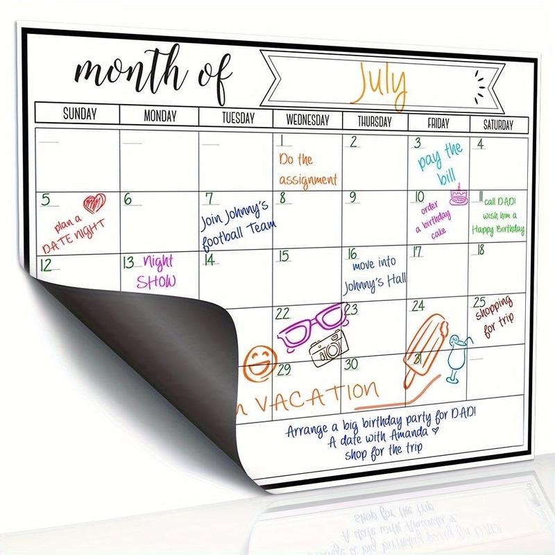 Magnetic Monthly Calendar, 1 Count Refrigerator Planner  Dry Erase Board, Planning Board for Kitchen Office School Refrigerator 1