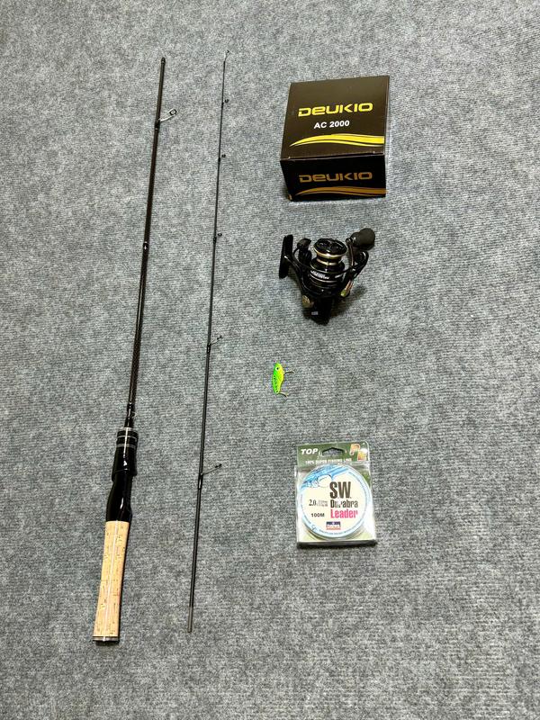  Combo Cần  UL Cán Gỗ & Máy AC2 Tặng kèm Dây PE  SW  & Cá Sắt R45  & khoá link snap 