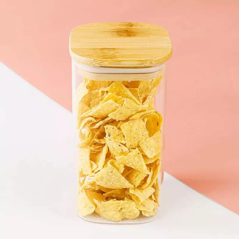 Toples Kaca Lebaran Terbaru Wadah Penyimpanan Makanan Kue Kering Glass Storage Jar Tutup kayu Plastik Makanan Gaya Korea Dapat disesuaikan silikon 7