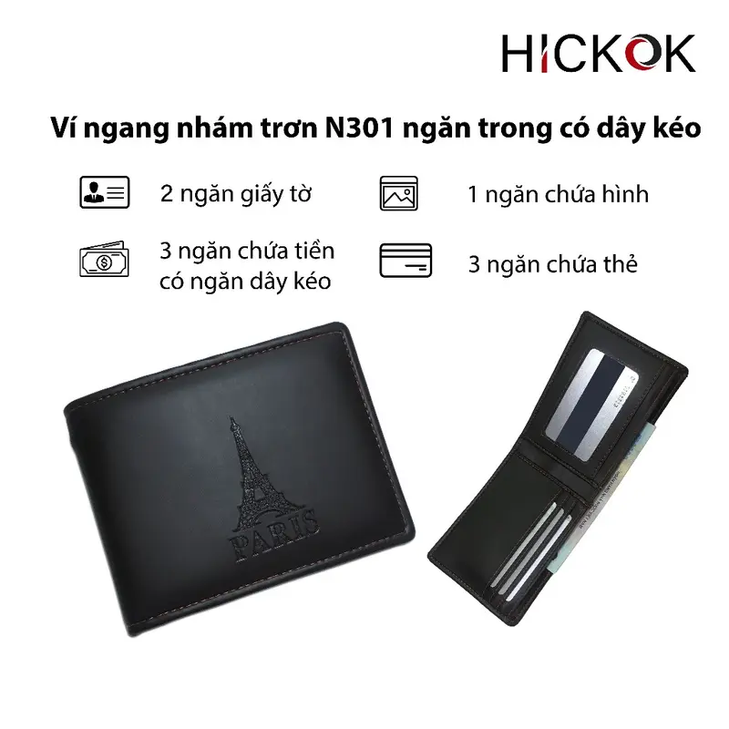 Ví Nam Thời Trang Cao Cấp HicKok N301 Có Ngăn Dây Kéo Lớn 2 Ngăn Trong 3 Ngăn Chứa Thẻ 2 Ngăn Chứa Giấy Tờ 1 Ngăn Hình 0