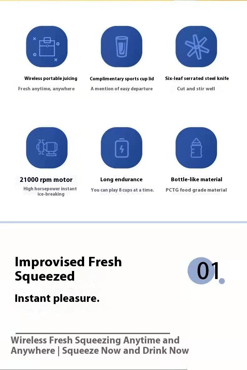 Product Introduction of Juicer Cup Portable Charging Small Household Juice Cups Student Automatic Multifunction Juicer Powerful power, fast juicing, one-button cleaning function, multi-scene applicable juicer 2