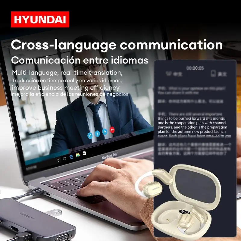 HYUNDAI Y16 Open-ear Design OWS Wireless Earbuds, Bluetooth-compatible Translation Earphones Support 75 Languages Face-to-Face & Simultaneous, Video & Voice Call Real Time Translation Earbuds Support Playing Music & Phone Calls, Audio Headset 6