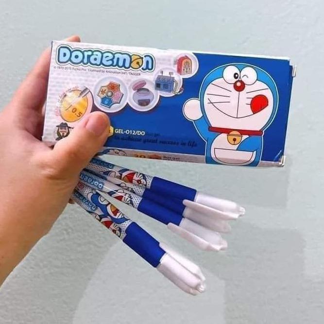 Hộp 20 Bút mực nước Doraemon ngòi 0.5mm màu xanh - tím, đen cho học sinh