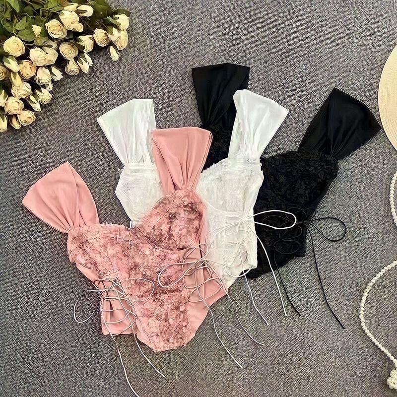 Áo bra Ren Nữ quảng châu croptop có mút lưng bo chun women M15. Kem Hồng