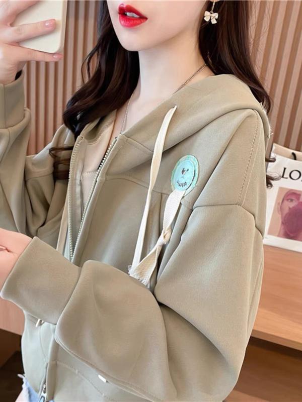 ÁO KHOÁC NỈ THUÊ HÌNH MẶT CƯỜI PHỐI KIỂU DÂY THÒNG LẠ LÙNG XINH XẮN Nữ Women Top Hoodie Có Túi Nâu 2