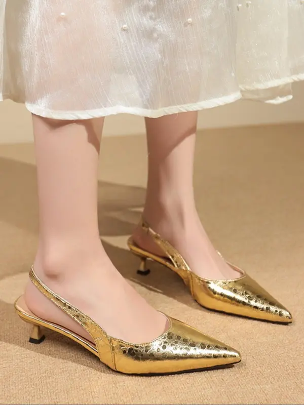 Women's Elegant Metallic Slip on Sandals, Trendy Pointed Toe High Heel Sandals, Fashionable Heeled Sandals for Summer, Walking Shoes 3