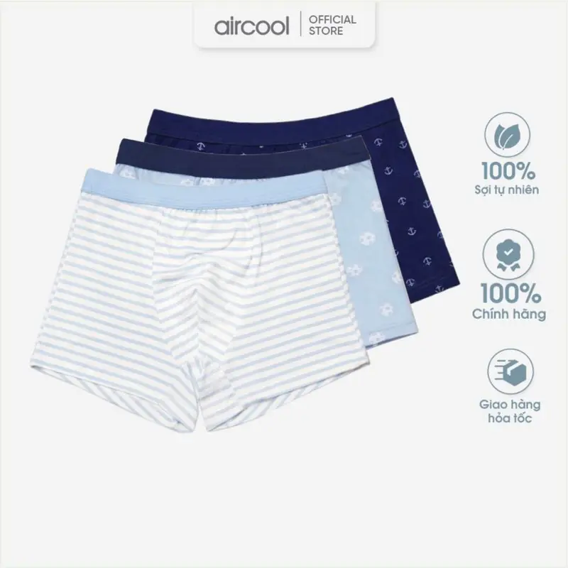 Set 3 Quần Lót Đùi bé trai Aircool vải cotton thể thao cao cấp mềm mát thoáng co dãn tốt 4 chiều-QLBT07 0